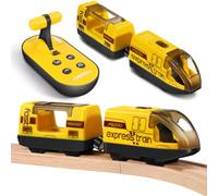DESPOINA Tren Electrico Juguete Niños con Mando a Distancia, 4 Efectos de Sonido y Luz, Tren Juguete para Rieles de Madera, Compatible con Thomas Brio Chuggington, 3 4 5 6 Años (Amarillo)
