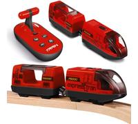 DESPOINA Tren Electrico Juguete Niños con Mando a Distancia, 4 Efectos de Sonido y Luz, Tren Juguete para Rieles de Madera, Compatible con Thomas Brio Chuggington, 3 4 5 6 Años (Rojo)