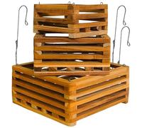 DESQUIGGLE 3 cestas Colgantes para orquídeas, cestas cuadradas de Listones de Madera, macetas Colgantes para orquídeas, cestas de orquídeas con Ganchos y Forros de Malla