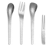Dessert Forks And Spoons, Hammered Stainless Steel Flatware, 4 Piece Set | Elegant Textured Metal Cutlery, Durable Reusable Dining Utensils For Salads, Desserts, Coffee Shops, Weddings And Home Partie