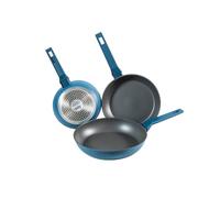 Dessino sartenes aluminio forjado set 3 20,24,28 cm antiadherentes sin PFOA, aptas para todo tipo de cocinas e inducción, Color Azul mate