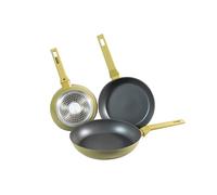 DESSINO Sartenes Antiadherentes,Set de 3 Piezas,Fabricadas con Aluminio Forjado,Juego de Sartenes de 20, 24 y 28 cm de Diámetro, Agarre Ergonómico Soft Touch,Color Verde Mate