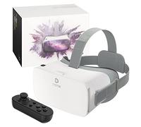DESTEK V5 Gafas de Realidad Virtual para Teléfono, Lentes HD Antiblu, 110°FOV con Controlador Bluetooth, Gafas VR para iPhone, Samsung y Android (Pantallas de 4.7-6.8 Pulgadas) - Blanco