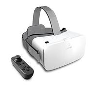 DESTEK V5 Gafas de Realidad Virtual para Teléfono, Lentes HD Antiblu, 110°FOV con Controlador Bluetooth, Gafas VR para iPhone, Samsung y Android (Pantallas de 4.7-6.8 Pulgadas) - Blanco
