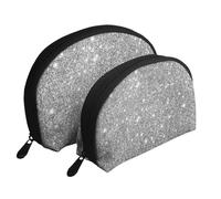 Destellos de Brillo Plateado, Bolsa de Maquillaje de Concha, Monedero pequeño para Mujer, Bolsa de artículos de tocador, Bolsa de cosméticos, 2 Piezas