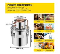 Destilador de 3/5/8 Gal Alambic Moonshine Alcohol todavía acero inoxidable cobre DIY Home Brew agua vino esencial Kit elaboración aceite Resistente a la Corrosión(12L liquefied/natural gas)