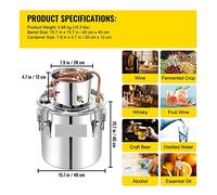 Destilador de 3/5/8 Gal Alambic Moonshine Alcohol todavía acero inoxidable cobre DIY Home Brew agua vino esencial Kit elaboración aceite Resistente a la Corrosión(50L)