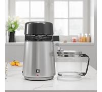 Destilador de agua 4L,1 litro por hora,750W Máquina de agua destilada con apagado automático,Eliminación de impurezas,Interior Acero 304,Purificador de agua portátil para casas,Oficina,Viajes-Plata