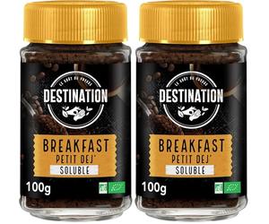 Destination - Café Soluble Desayuno BIO - Café Soluble Granulado y Liofilizado de Tueste Natural - Procedente de Cultivo Ecológico - Sabor Potente y Generoso - Propiedades Energizantes - 100 g