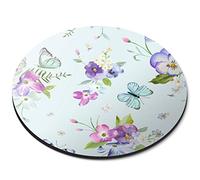 Destination Vinyl ltd 14320 - Alfombrilla de ratón redonda flexible de goma con diseño de mariposas y flores de 5 mm, accesorio de escritorio impreso