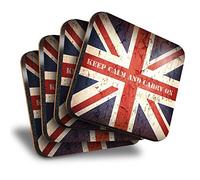 Destination Vinyl ltd Great Posavasos cuadrados (juego de 4) - Keep Calm Carry On Britain Drink - Posavasos brillantes/protección de mesa para cualquier tipo de mesa #14515