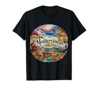 Destinos de cruceros por el Mediterráneo, Palermo, La Valeta, Europa Camiseta gráfica económica, Hombre, Negro, S