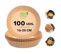 DESTINY SM - Papel Airfryer | 16-20CM | 100 Uds. de Papel Freidora Aire Redondo | BPA Free | Desechable | Para Freidora de Aire de 2-4.5L | Complementos Airfryer