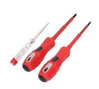 Destornillador Cruzado de Ranura Roja, Juego con Mango Aislado y Detector de Corriente, Probador de Voltaje Eléctrico - Mango Antideslizante Suave, Acero Aleación Cromo Vanadio,
