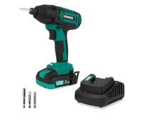 Destornillador de pulso de 20 V, 180 Nm, con batería de 2,0 Ah y cargador rápido, casquillo de 1/4 pulgadas, LED, puntas y accesorios incluidos, para tornillos y pernos largos, modelo S_ID504DC