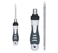 Destornillador de trinquete ajustable con mango telescópico de doble propósito ranurado y destornillador cruzado para reparación del hogar, montaje de muebles, 2 piezas (gris)