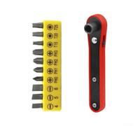 Destornillador de trinquete con interruptor de pulgar cambio de dirección y diez puntas hexagonales de 25 mm para tareas de fijación domésticas, rojo y negro (con puntas de destornillador)