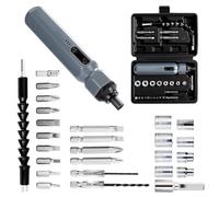 Destornillador eléctrico inalámbrico y kit de mini taladro, velocidad ajustable, múltiples tipos de brocas, portátil, ligero, diseño ergonómico, metal, plástico, juego de 27 piezas con caja de