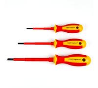Destornillador plano VDE aislado 1000 V - Destornillador electricista ranurado - Venta individual o en set - Conforme VDE/IEC - Para instalaciones eléctricas (0,5 * 3mm, 0,8 * 4mm & 1,0 * 5,5mm)