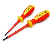 Destornillador plano VDE aislado 1000 V - Destornillador electricista ranurado - Venta individual o en set - Conforme VDE/IEC - Para instalaciones eléctricas (0,5x3mm & 0,8x4 mm)