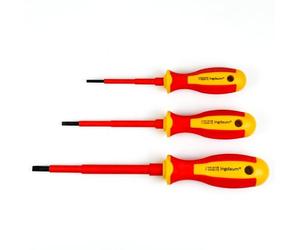 Destornillador plano VDE aislado 1000 V - Destornillador electricista ranurado - Venta individual o en set - Conforme VDE/IEC - Para instalaciones eléctricas (0,5 * 3mm, 0,8 * 4mm & 1,0 * 5,5mm)