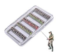 DestRes de Pesca con Mosca, Cebo de Pesca con Mosca, 50x Cebos de Artificial con de Almacenamiento, Plantilla de Trucha, Gancho de para el bajo, Luna, Lucio, Equipo de Actividad al Aire li