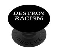 Destroy Racism White Typewriter Font PopSockets PopGrip Adhesivo