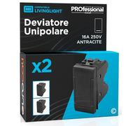 Desviador unipolar de corriente 16 A 250 V compatible con BTicino Livinglight empotrable de pared frutas eléctricas color antracita - Paquete de 2