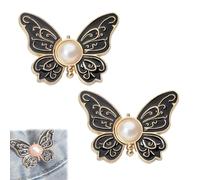 Detachable Butterfly Clips, 2-Pack Detachable Butterfly Clips,Buckle Clasp, Adjustable Pant Waist Tightener,Buttons Pins for The Loose Jeans (Black)