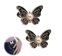 Detachable Butterfly Clips，Adjustable Pant Waist Tightener，Waist Buckle Sets No Sew and No Tools Decorative Waist Buckle (Black 2PCs)