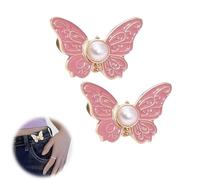 Detachable Butterfly Clips，Adjustable Pant Waist Tightener，Waist Buckle Sets No Sew and No Tools Decorative Waist Buckle (Pink 2PCs)