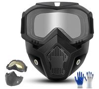 Detachable Full-Face Goggle Mask, Paintball Mask Anti Fog HD Lens Breathable, Tactical Full Face Mask with Adjustable Elastic Straps for Welding & Riding (Gray)