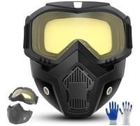 Detachable Full-Face Goggle Mask, Paintball Mask Anti Fog HD Lens Breathable, Tactical Full Face Mask with Adjustable Elastic Straps for Welding & Riding (Yellow)