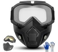Detachable Full-Face Goggle Mask, Paintball Mask Anti Fog HD Lens Breathable, Tactical Full Face Mask with Adjustable Elastic Straps for Welding & Riding (Clear)