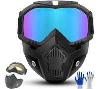 Detachable Full-Face Goggle Mask, Paintball Mask Anti Fog HD Lens Breathable, Tactical Full Face Mask with Adjustable Elastic Straps for Welding & Riding (Rainbow)