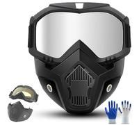Detachable Full-Face Goggle Mask, Paintball Mask Anti Fog HD Lens Breathable, Tactical Full Face Mask with Adjustable Elastic Straps for Welding & Riding (Silver)