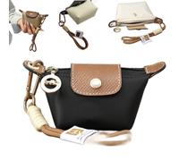 Detachable Nylon Wrist Strap Coin Purse,Mini Nylon Dumpling Bag,Portable Travel Money Bag with Zipper & Keychain (Black)