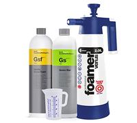 detailmate activo Espuma Juego: Química de cocina GSF Gentle Snow Foam 1L, Espuma Champú Solucionador de insectos, Green Star 1L, Kwazar Super Foamer Alkaline + Vaso Medidor Batir 50ml
