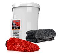 detailmate Car & Motorcycle WashSet: ValetPRO Advanced Poseidon Car Wash 500ml, Cubo de Lavado con Tapa, Guante de Microfibra Chenille, Paño Seco 50x80cm 1000GSM