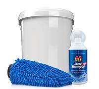 detailmate Dr. Wack A1 Speed - Juego de Lavado y Limpiador Coche, Moto, Champú 500 ml, Cubo Lavado con Tapa, Guante Microfibra Chenilla