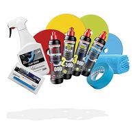 detailmate Juego de abrillantador de coche Menzerna 250 ml + cera de carnauba líquida de 250 ml + almohadillas de Garage Freaks + ValetPRO Clay Rider 500 ml + pasta de limpieza + accesorios