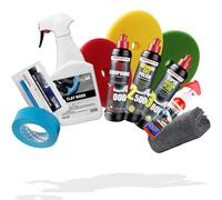 detailmate Juego de abrillantador de coche Menzerna de 250 ml + almohadillas para freaks Garage + ValetPRO Clay Rider 500 ml + pasta de limpieza + accesorios