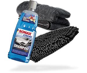 detailmate Juego de lavado y secado de coche Sonax Xtreme Champú 2 en 1 de 1 litro + guante de lavado de chenilla + paño seco de 1000 g/m² - para el lavado de coche ideal