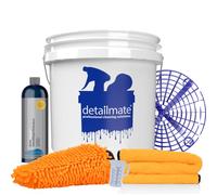 detailmate Juego lavado manos: cubo lavado GritGuard 3,5GAL + cesta Grit Guard + champú para coche Koch Chemie Nano Magic 500ml + guante lavado chenilla + paño de secado naranja Baby + vaso de 50 ml