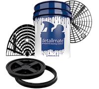 detailmate Juego profesional de limpieza de coches: cubo de lavado de 5 galones (aprox. 20 litros) / tapa de cubo Gamma Seal negro/Grit Guard inserto negro/Grit Guard Washboard