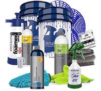 detailmate lavado Set: 2x Grit Guard Cubo 5GAL + 2x Uso + Kwazar Foamer Alkaline 2L + Koch Química Gentle Snow Foam 1L + Nano Magic Champú 750ml + Green Star 1L + pulverizador 0,5L + accesorios