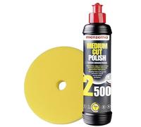 detailmate Menzerna - Juego de abrillantador para coche (grano 2500, 250 ml, con almohadilla pulidora: espuma mediana de 150 mm)