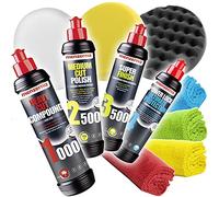 detailmate Menzerna Juego de abrillantadores Menzerna Heavy Cut Compound 1000 + Medium Cut Polish 2500 + Super Finish 3500 + Power Lock + esponjas estándar (dura, media, suave) + 4 paños de microfibra