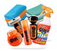 detailmate Paquete de limpieza para auto: Soft99 Glaco limpiador para parabrisas, Ultra Glaco, Roll On grande, Mirror Coat Zero, pasta de pulido para vidrio Roll On + 4X toalla de microfibra Mono