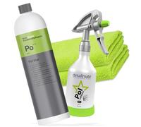 detailmate Pol Star Set: Pol Star Limpiador de Textiles, Cuero y Alcántara 1L, detailmate Kwazar Mercury Super PRO+ 0,5L, 2 paños de microfibra 240GSM
